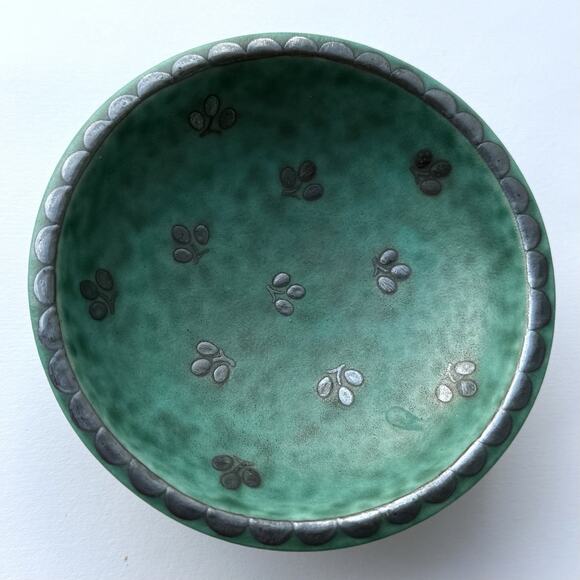 Wilhelm Kåge Gustavsberg Argenta Sweden Pottery Small Bowl 4” Silver Overlay - Picture 1 of 6